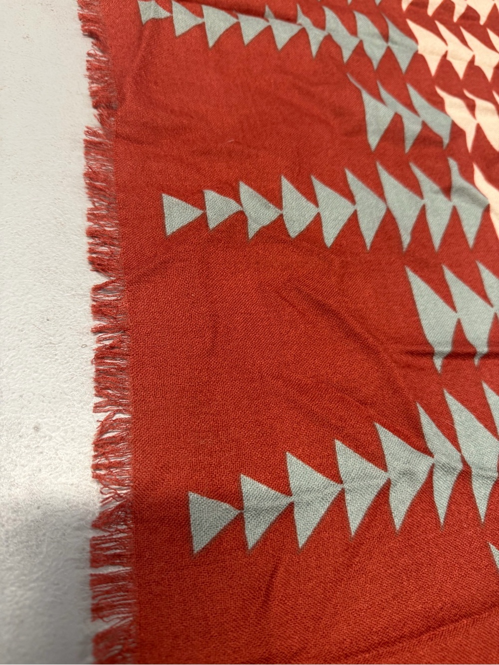 Pendleton Harding Pattern Rust Red, Cream & Light Blue Southwestern Scarf - Picture 6 of 7